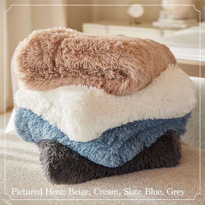 The Connecticut Home Co Bedding Blanket, Queen 90x90, Soft Fluffy Room Decor, Cozy Warm Throws for Bed, Gifts for Women, Bedroom Cute Aesthetic Blankets Shag and Sherpa Dusty Rose