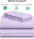 LuxClub 4 PC Queen Sheet Set, Deep Pockets Wrinkle Free Cooling Bed Sheets Hotel Bedding for Women, Men, Kids & Teens, Includes 1 Fitted Sheet, 1 Flat Sheet and 2 Pillowcases - Silky Soft Lavender