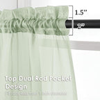 OVZME Light Green Sheer Curtains 54 Inches Long 2 Panels - Soft Light Filtering Window Sheer Panels for Living Room/Bedroom, Top Dual Rod Pocket, 1 Pair, Each 42Wx54L Inches