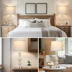28" Farmhouse Table Lamps Set of 2 with USB C+A Ports & AC Outlet for Vintage Living Room Retro Bedroom,3-Way Dimmable Touch Lamp Resin Bedside Lamps for Nightstand Side End Table, Beige