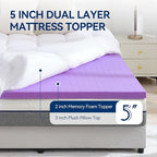 BDEUS Dual Layer 5 Inch Memory Foam Mattress Topper California King Size, 2 Inch Gel Memory Foam Plus 3 Inch 1450 GSM Down Alternative Quilted Pillow Top Mattress Pad Cover,White