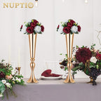 NUPTIO Flower Wedding Centrepieces for Tables - 6 Pcs 9.5in Diameter Burgundy & White Artificial Flowers Rose Ball for Centerpieces Table - Fake Rose Arrangements for Weddings Birthday Party Decor