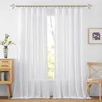 RYB HOME Extra Long Sheer Curtains Semi Transparent Drapes Boho Window Decor for Living Room Bedroom Front Door High Ceiling Window, White, W 70 x L 108, 1 Pair