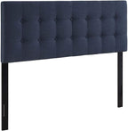 Modway Emily Tufted Button Linen Fabric Upholstered Queen Headboard in Navy