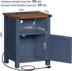 Night Stand Set of 2, 18 Inch Farmhouse Nightstand with with Charging Station and USB Port, Rustic Couch End Table with Magnetic Door, Wood Bed Side Tables for Bedroom, Home, Navy Blue