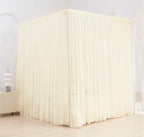 Akiky Ivory Canopy Bed Curtains with Lights 8 Panel Canopy Curtains Drapes for King Size Bed Large Rod Pocket Sheer Canopy Bed Drapes