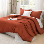 Litanika Burnt Orange Queen Size Bed Comforter Set, 3 Pieces Terracotta Fall Lightweight Solid Bedding Comforter Set, All Season Microfiber Down Alternative Comforter (1 Comforter, 2 Pillowcases)