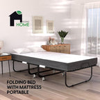 EconoHome Folding Bed with Mattress - 75x38 Twin Size Frame - Portable Rollaway Guest Bed with 5-inch Memory Foam Mattress - Space-Saving Foldable Design for Easy Storage