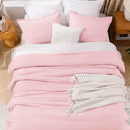 Litanika Comforters Pink Oversized Queen Size, 3 Pieces Lightweight Solid Bedding Set & Collections, All Season Fluffy Bed Set (98x98In Comforter & 2 Pillowcases)