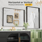 Black Vanity Wall Mirror, 22x 30 Inch Rectangular Bathroom Mirrors for Over Sink, Aluminum Metal Framed Mirror, Tempered Glass, Anti-Rust, Wall Farmhouse Mirrors (Horizontal/Vertical)