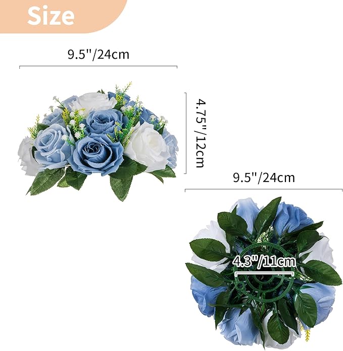 NUPTIO Flower Balls for Wedding Centerpieces - 2 Pcs 9.5 inch Diameter Fake Flower Ball Arrangement Bouquet Party Centerpieces for Tables - Dusty Blue Rose Bouquet Centerpiece Flowers for Table