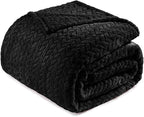 Exclusivo Mezcla Fleece Twin Size Blanket for Bed, 90x66 Inches Soft Cozy Jacquard Flannel Blankets, Lightweight Fuzzy Plush Warm for Winter, Black