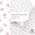Linen Home 100% Cotton Printed Percale Sheets California King Size, Deep Pocket, 4 Pieces Set-1 Flat, 1 Deep Pocket Fitted Sheet and 2 Pillowcases, Crisp Cool Bed Linen, Mauve Silhouette Floral