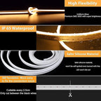 Lamomo LED Neon Lights, 12V Warm White Dimmable LED Strip Lights, 16.4ft/5m Waterproof LED Neon Rope Lights, Silicone 3000K Neon LED Strip for Bedroom Indoor Home Decor (Power Adapter Included)