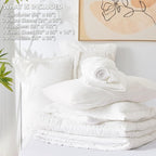 CozyLux Oversized Queen Comforter Set White Seersucker 7 Pieces 98x98 Bed in a Bag Comforter Set with Sheets, Luxury Soft Bedding Sets with Down Alternative Comforter, Sheets, Pillowcases & Shams