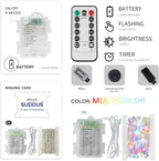 suddus 33ft 100 LED Outdoor String Lights, Multi Color Fairy Lights Battery Operated with Remote, Led Twinkle Lights for Bedroom, Backyard, Wedding, Tree, Mason Jar, Wall, Centerpiece, Christmas
