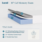 Lucid 10 Inch Memory Foam Mattress - Firm Feel - Infused with Refreshing Bamboo Charcoal and Cooling Gel - Bed in a Box - Temperature Regulating - Pressure Relief - Breathable - Twin Size