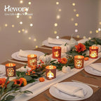 Hewory Thanksgiving Votive Candle Holders: Fall Glass Tea Light Candle Holder Set of 12, Thanksgiving Table Decorations Centerpieces for Dinner Table Fireplace Mantle Fall Decorations for Home Party