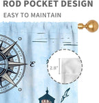 Nautical Curtains, Vintage Marine Coastal Sailboat Compass Anchor Ocean Beach Lighthouse Watercolor Blue Decorative Drapes for Bedroom Living Room Kitchen Bathroom Window 2 Panels Set, 63"x72" Inch