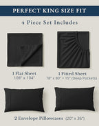 LANE LINEN 100% Organic Cotton Bed Sheets King Size, Soft & Comfy Fully Elasticized Percale Bedding Sheets & Pillowcase Set, Low Pilling Machine Washable King Sheet- Black Sheets