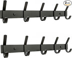 Matte Black Coat Rack Wall Mount – 15 Inch Stainless Steel Hook Rail with 5 Double Coat Hooks – Wall Mounted Entryway Organizer for Coats, Hats, Bags, Towels, Robes, Closet or Bathroom - 2 Pack
