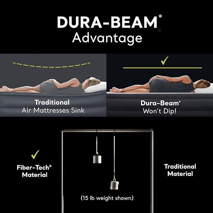 Intex 64109E Dura-Beam Standard Prestige Air Mattress: Fiber-Tech – Queen Size – 10in Bed Height – 600lb Weight Capacity – Pump Sold Separately