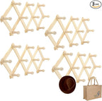 Set of 4 RAM-PRO Accordion Style Wood Expandable Wall Rack for Hat, Cap, Belt, Umbrella Coffee Mug Jewelry Hanging Wooden Pegs