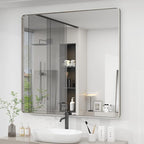 36x36 Silver Square Bathroom Mirror for Wall, Brushed Metal Framed Bathroom Vanity Mirror, Rounded Rectangle Silver Mirror, Shatterproof, Anti-Rust (Horizontal/Vertical)
