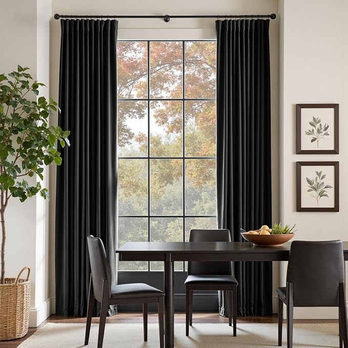 Lazzzy Velvet Blackout Curtains Thermal Insulated Room Window Drapes Super Soft Luxury Curtains for Living Room Bedroom Rod Pocket 2 Panels, Black, 42" W x 84" L