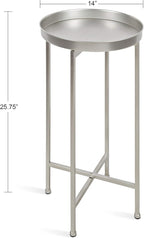 Kate and Laurel Celia Round Metal Foldable Accent Table with Tray Top, 14" x 14" x 25.75", Silver