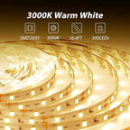 dalattin Warm White LED Strip Lights, 3000K Tunable Soft White Light Strip 16.4ft, Bright 300 LEDs, White Led Lights for Bedroom, Mirror, Kitchen Decoration