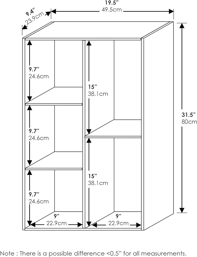 Furinno LUDER Book Shelf, 5-Cube Bookshelf, Reversible Bookcase, 9.4" x 19.5" x 31.5", for Living Room, Bedroom, Home Office, French Oak