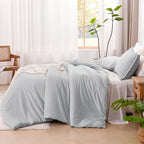 Litanika Light Grey Comforter California King Size, 3 Pieces Cal King Lightweight Solid Bedding Comforter Set, All Season Fluffy Bed Set (104x96In Comforter & 2 Pillowcases)