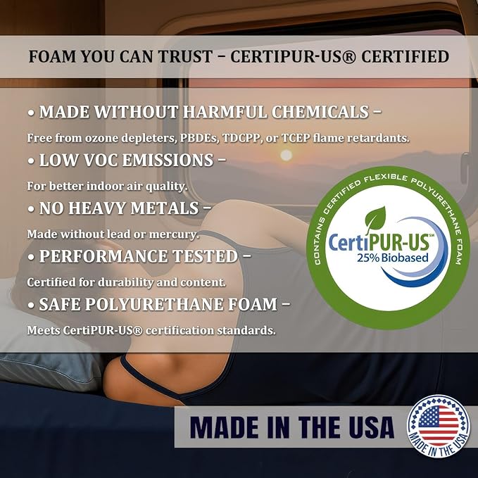 Foamma 6” x 36” x 75” Water Resistant RV Bunk Mattress, Firm High Density Foam, Comfortable and Durable Polyester Cover, Truck, Camper, Travel Trailer, Made in USA