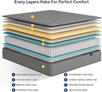 Vesgantti 8 Inch Multilayer Hybrid Twin Mattress - Multiple Sizes & Styles Available, Ergonomic Design with Memory Foam and Pocket Spring, Medium Firm Feel, Grey