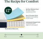 ZINUS 12 Inch Full Cooling Comfort Hybrid Mattress [New Version], Fiberglass Free, Medium Firm Feel, Motion Isolation, Certified Safe Foams & Fabric