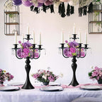 20''Tall Black Crystal Pendant Taper Candle Holders/Stylish Candle Stands/Candlesticks Holder/Candelabra for Home Decor, Weddings/Parties/Elegant Dining Table Centerpiece (1, Black, 5 Arm)