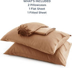 Bedsure Queen Sheet Set, Rayon Derived from Bamboo, Cooling Sheets, Breathable & Soft, Deep Pocket Up to 16 Inches, Hotel Luxury Silky Bedding for Hot Sleepers, Khaki