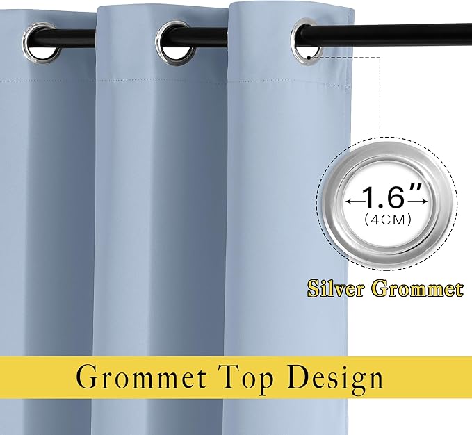 NICETOWN Vintage Blue Curtains 110 inches Long, Grommet Thermal Insulated Blackout Curtains Privacy Window Treatments Sound Reducing for Bedroom/Living Room, W66 x L110, 2 Panels