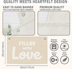 Nursery Kids Banner Canvas, Boho Beige Toddler Room Decor, Filled with Love Hanging Flag Sign, Inspirational Wall Tapestry Art for Baby Shower Classroom Playroom Bedroom Decor 20x30in