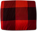 7 Piece Comforter Set Bag Solid Color All Season Soft Down Alternative Blanket & Luxurious Microfiber Bed Sheets, King, Buffalo Plaid Burgundy/Black