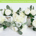 Bridesmaid Bouquets Set of 2 - Ivory White Artificial Flowers Bouquet for Bridesmaids Wedding Small Floral Centerpieces for Marriage Proposal Party Anniversary Dining Table Decor -7 Inch