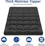 King Size Mattress Topper for Back Pain, Cooling Extra Thick Mattress Pad Cover with 8-21 inch Deep Pocket, Plush Pillow Top Mattress Topper Overfilled with Down Alternative, King Size, Black