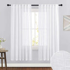RYB HOME Linen Curtains Sheer - Half Privacy White Semi Sheer Drapes Light Airy for Bedroom Living Room Wedding Ceremony Study Office, 52 x 72 inch Long, 2 Pcs