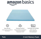 Amazon Basics Twin Mattress Topper, Cooling Gel-Infused, CertiPUR-US Certified, 2 Inches, Blue