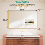 TokeShimi Brushed Nickel Vanity Mirror 60x36,Bathroom Mirror Framed Aluminum,Tempered Glass,Rectangle Mirror for Bathroom,Shatterproof Bathroom Wall Mirror(Horizontal/Vertical)