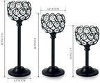 Crystal Metal Tealight Candlestick, Bling Bowl Candelabras, Tall Crystal Votive Candle Holders Elegant Crystal Candle Centerpiece for Dining Table Wedding Decor (Set of 3, Balck)