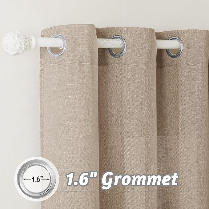 RYB HOME Natural Linen Curtains - Light Filtering Breathable Lightweight Semi Sheer 108 inches Long Vertical for Living Room Bedroom Nursery Playroom, W 60 inch x L 108 inch, Khaki, 1 Pc