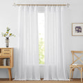 RYB HOME Semi Sheer Curtains 95 inches Long, Thick Privacy Added Line Wave Textured Window Treatments for Living Room Bedroom Sliding Door, White, W 52 x L 95, 2 Panels