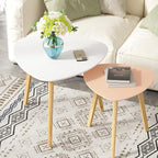 BAMEOS Bamboo Nesting Triangle End Table,Set of 2 Coffee Table Modern Minimalist Side Table for Living Room (White & Pink)